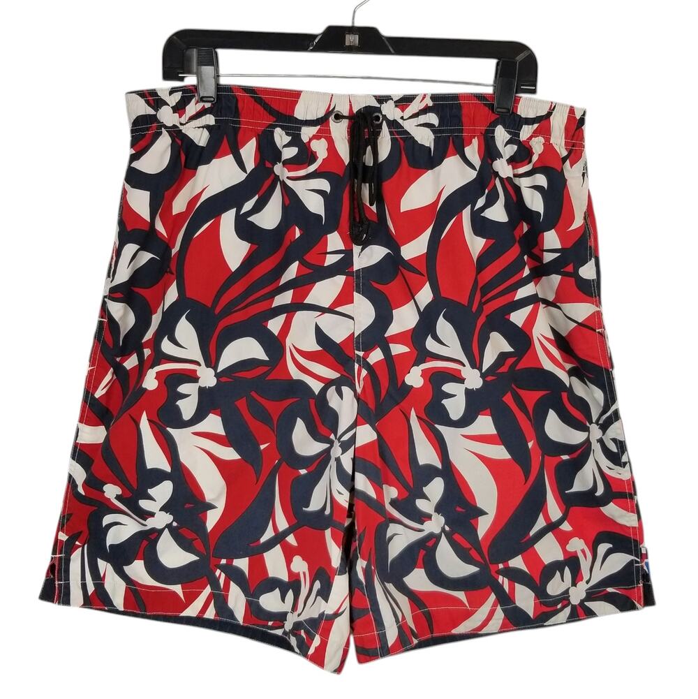 Tommy Hilfiger Men's Mesh Lined Swim Trunks Board Shorts Red White Blue Large
